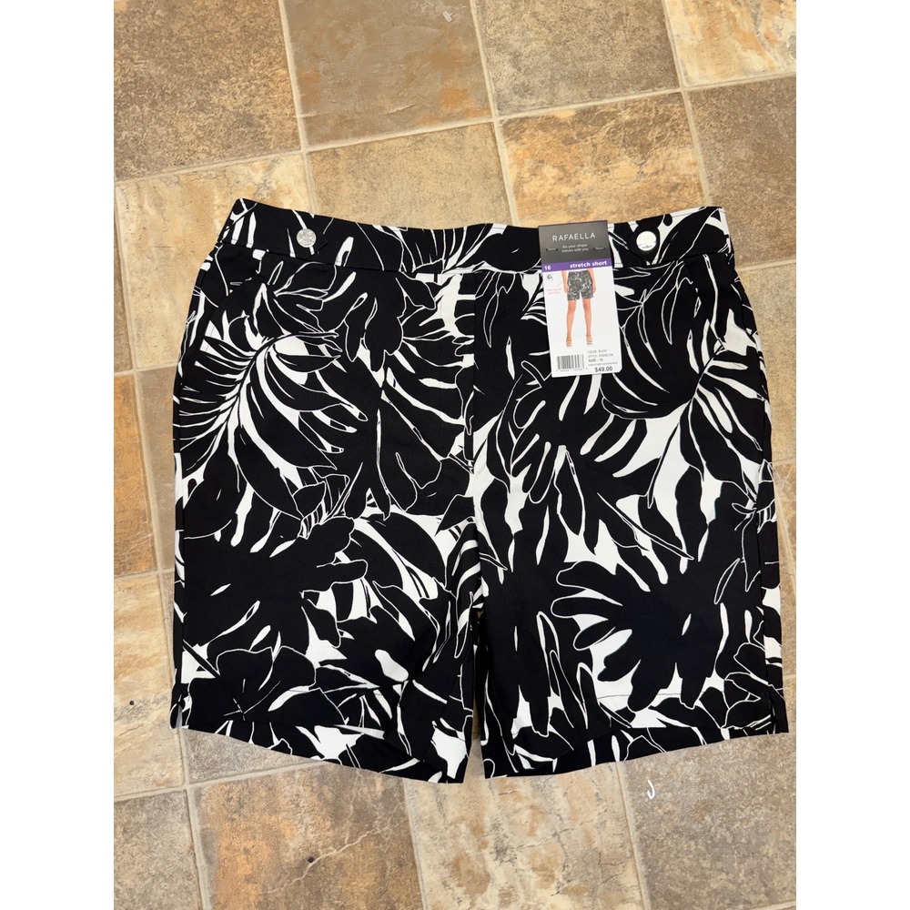 Rafaella Womens Black White Tropical Palm Leaf Print Stretch Shorts RSBSE106 16